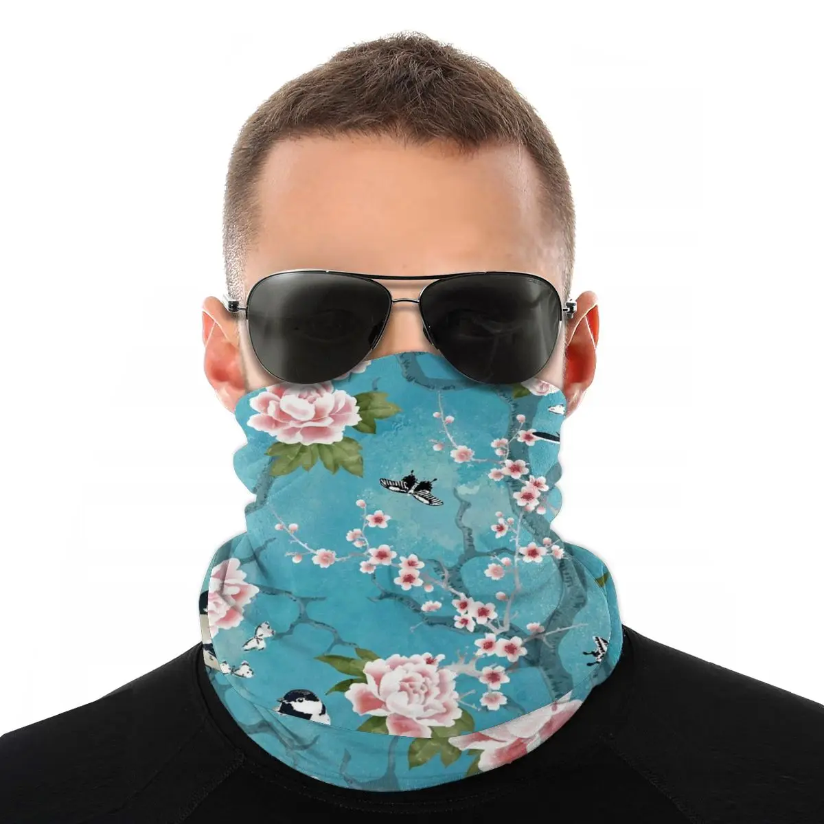 

Chinoiserie Birds Magic Scarf Half Face Mask Men Women Halloween Tube Scarf Seamless Bandana Protective Headband Outdoor Hiking