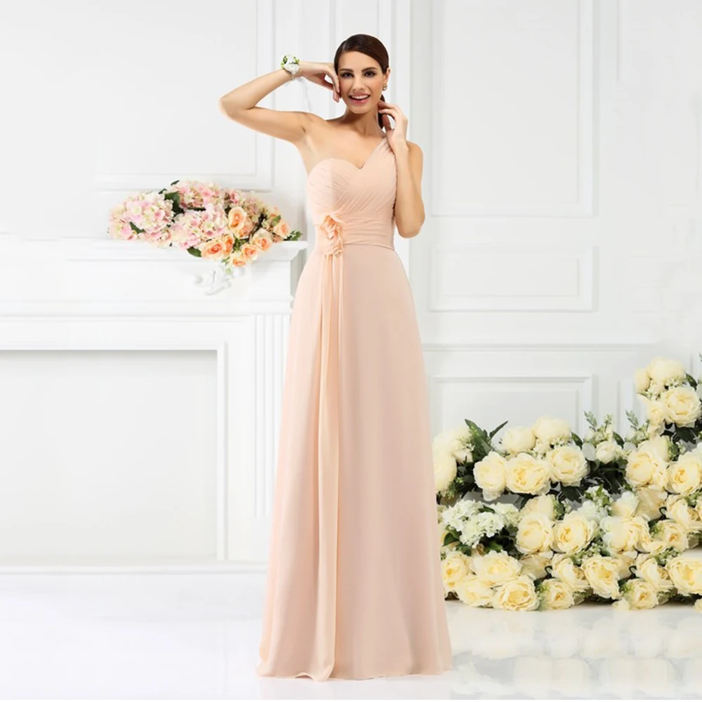 

Vintage Asymmetrical Bridesmaid Dresses One Shoulder Sleeveless Plus Size Chiffon Wedding Dress For Bride's Woman Friend Gown