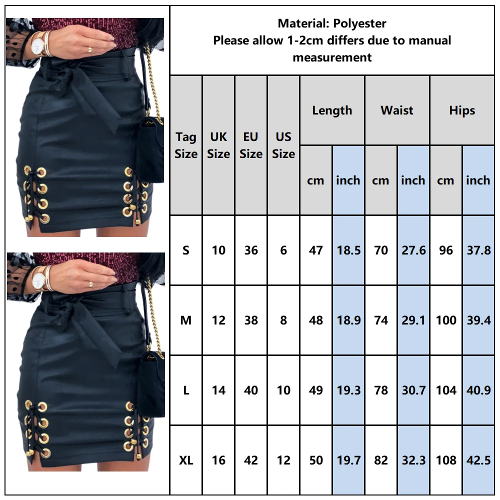 

Women Sexy Short Skirts 2021 Streetwear High Waist Lace Up Black PU Leather Mini Skirts Club Wear lace Up Lady Pencil Skirt D30