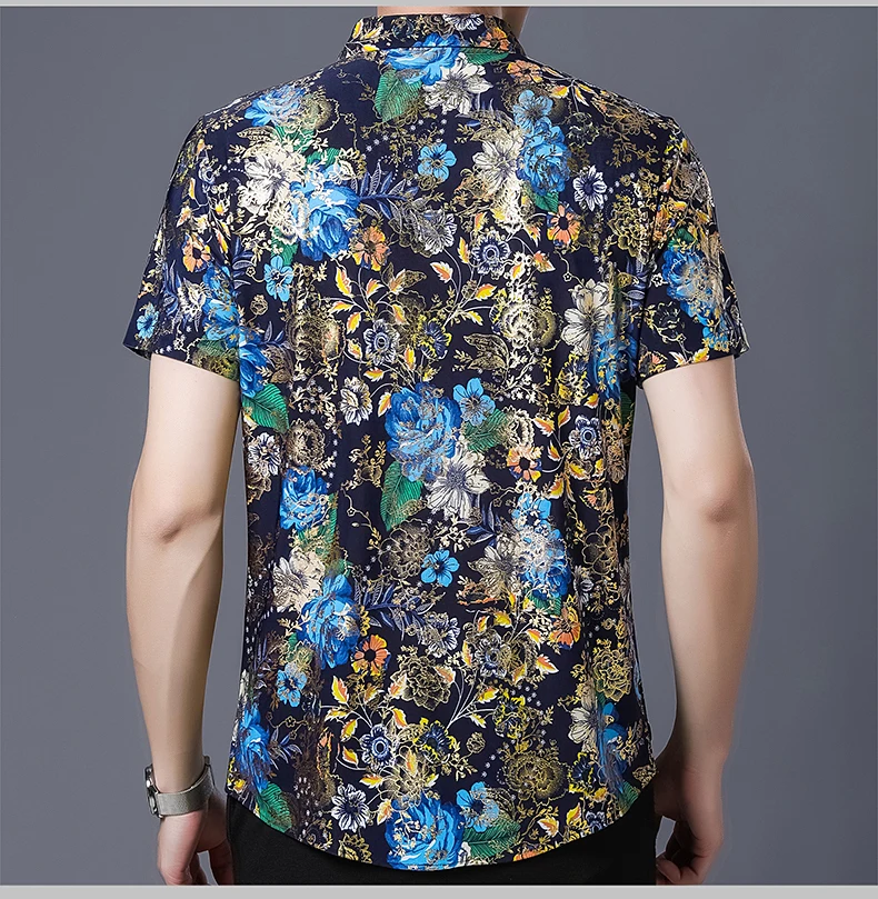 Гавайский стиль модные 80% шелковые рубашки для мужчин короткий рукав