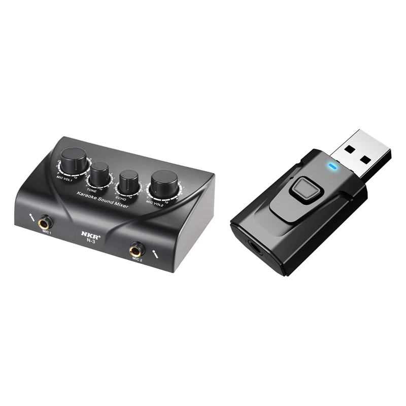 

Dual Mic Inputs Audio Sound Mixer for Amplifier Black Us Plug & 4 in 1 USB Bluetooth Transmitter Receiver