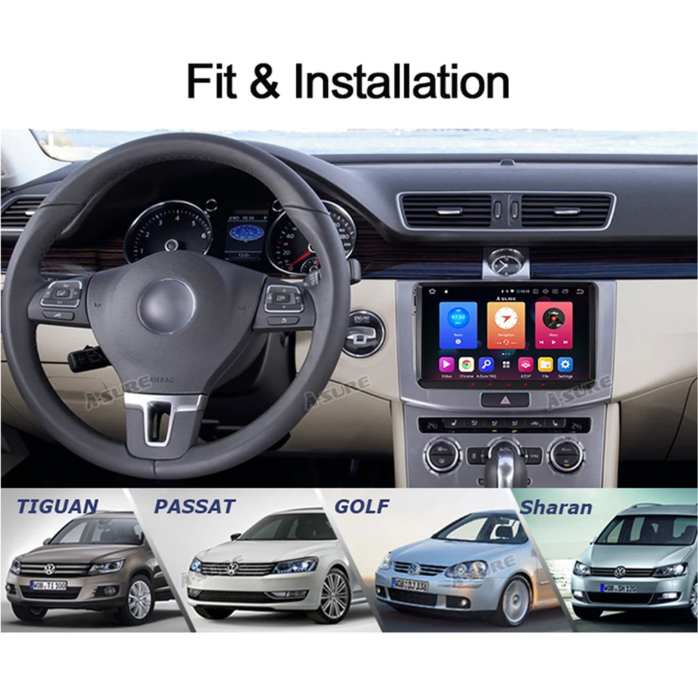 A-Sure 2 Din Android 9,0 Автомагнитола gps Navi для Volkswagen VW Passat b6 Tiguan Polo Golf 5 6 Caddy Transporter T5 Touran Skoda