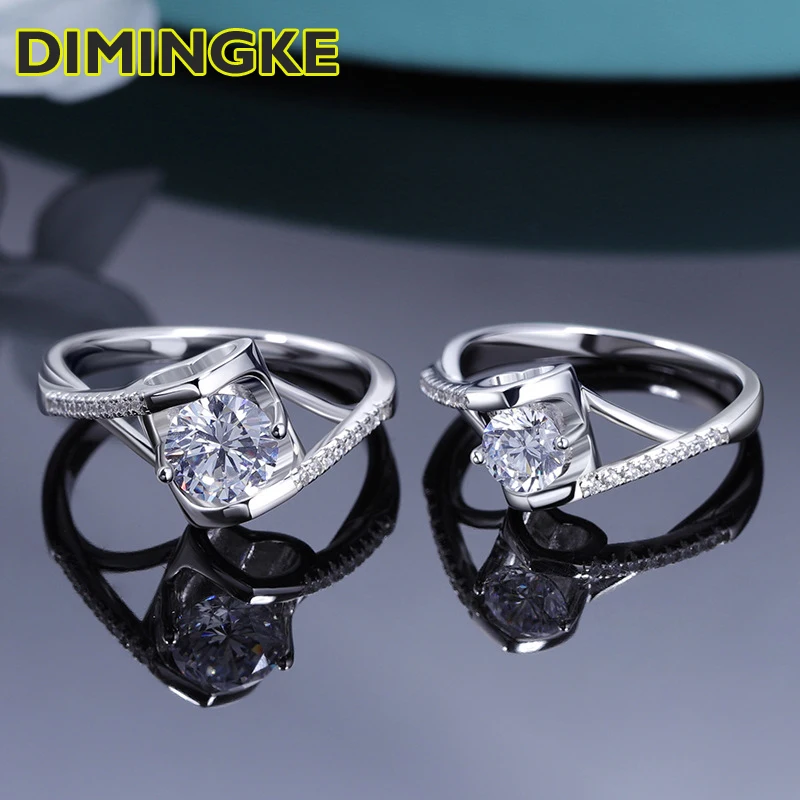 

DIMINGKE 0.5/1CT D Moissanite Silver Ring Passed Diamond Test S925 Silver Woman Jewelry Wedding Party Birthday Gift