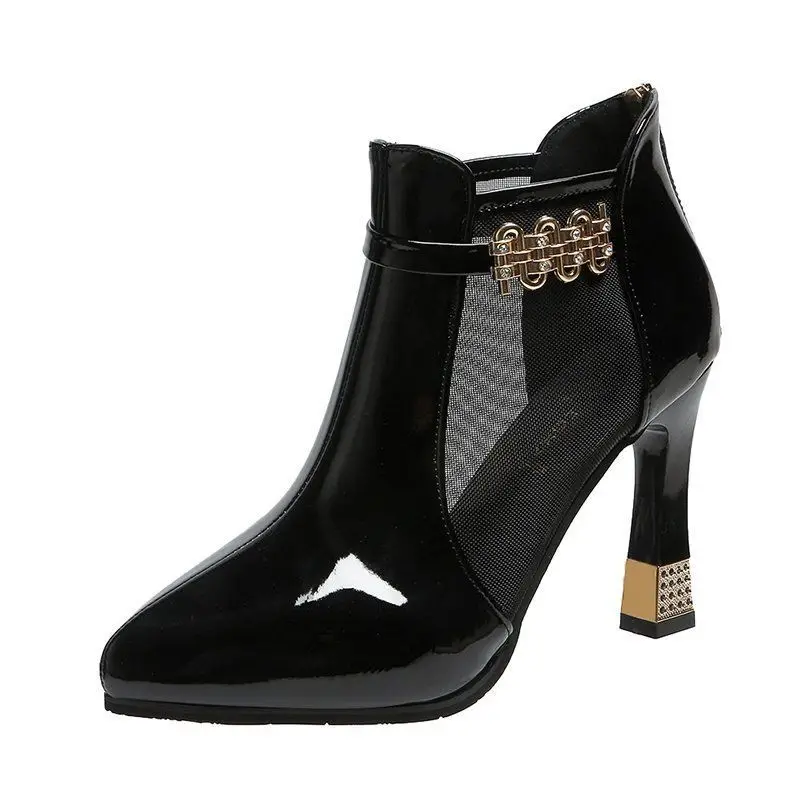 

Sandals Boots Woman,2021 NEW Women High Heels Mesh Shoes,Square Heel,Hollow out,Bowtie,Female Footware,BLACK,BEIGE,Dropshipping