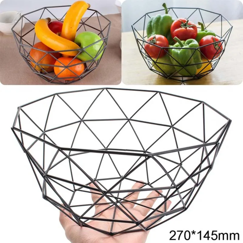 Nordic Style Fruit Basket Wire Decorated Metal Storage Black Display Bowl Rack Vegetable Table Dining Decoration | Дом и сад