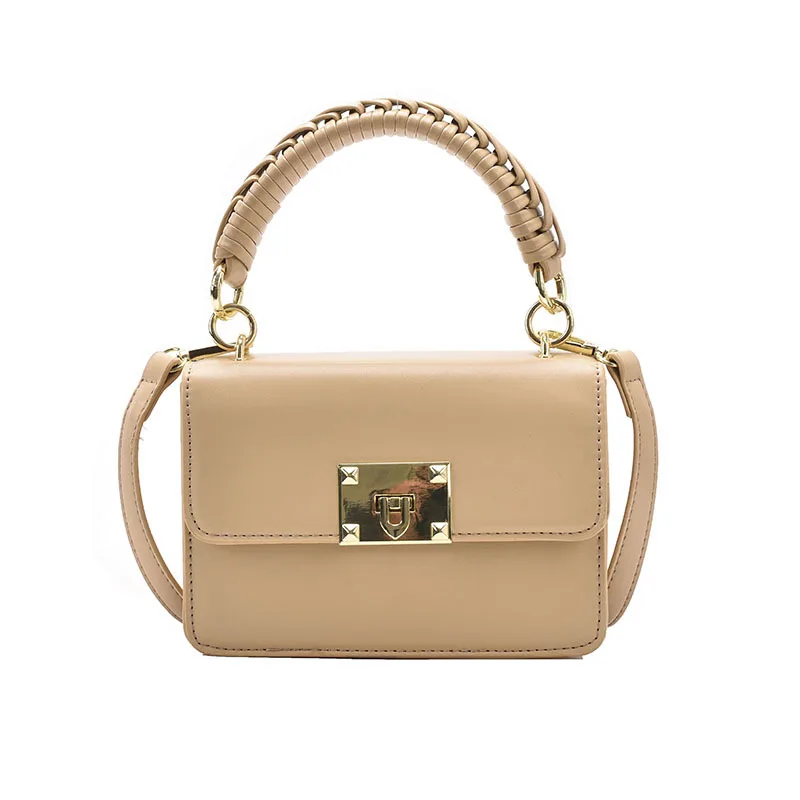 

2021 New Arrivals Women Cross Body Bag For Female PU Leather Solid Color Weave Hand Handle Design High Quality Simple Style Bag