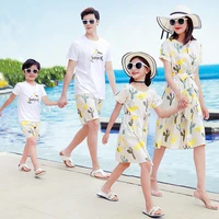 matching family outfits summer mum daughter beach dress dad son t shirt shorts family look seaside couple matching clothing