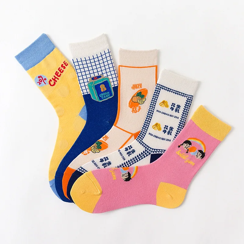 Носки женские хлопковые Смешные в японском стиле Харадзюку 5 пар|Носки| |
