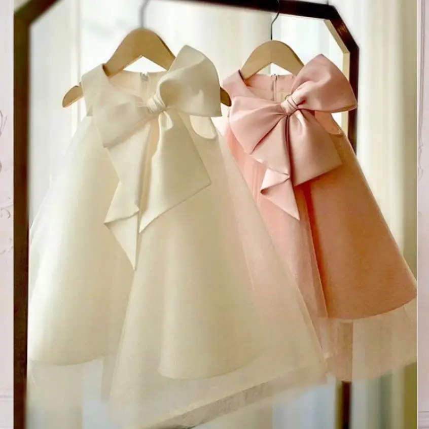 

Baby Girl Clothing For Baptism Birthday Party Wedding Princess Ball Gown Bow Mesh Sleeveless Dresses For Girl Vestidos A457