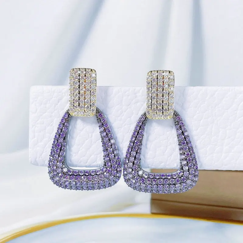 

Bilincolor Fashion Geometric Chain Purple Earring for Women