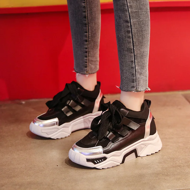 Кроссовки женские сетчатые повседневная обувь на платформе плоская массивная