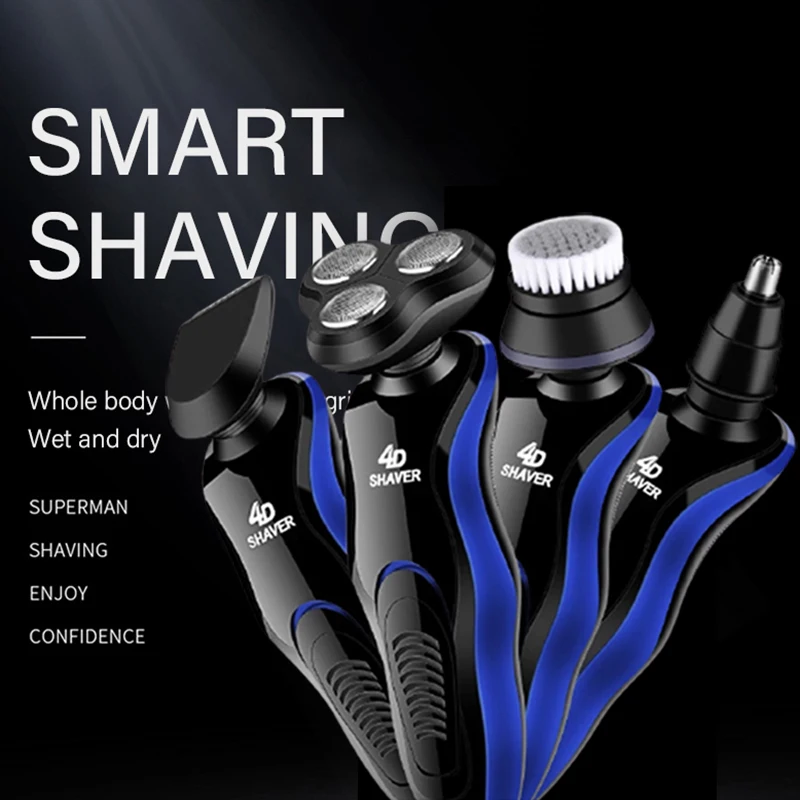 

4 In 1 Electric Shaver for Men Rechargeable Washable 3 Blades Beard Hair Shaving Machine Replacement Head Electric Razor