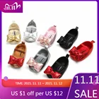 Мокасины из ПУ кожи для новорожденных, обувь для начинающих ходить детей, мягкая хлопковая подошва, Нескользящие, с бантом, обувь для кроватки, 8 цветов