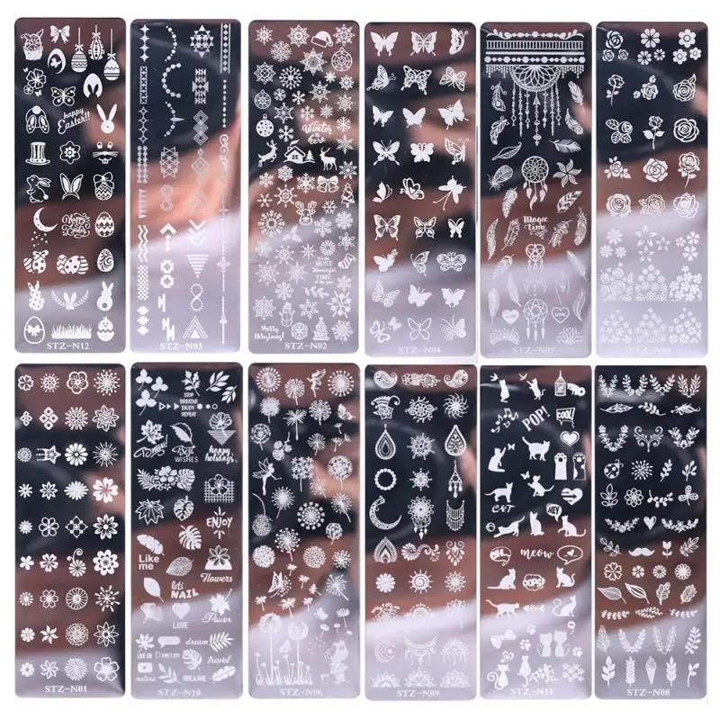 

Nail Stamping Plates Nail Polish Print Butterfly Flower Snowflake Small Long Steel Plate Lace Stamp Templates Plates Image TSLM1