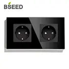 Двойная настенная розетка BSEED, европейский стандарт, 16 А, 110-250 В, белая, черная, прозрачная стеклянная панель, 157*86 мм