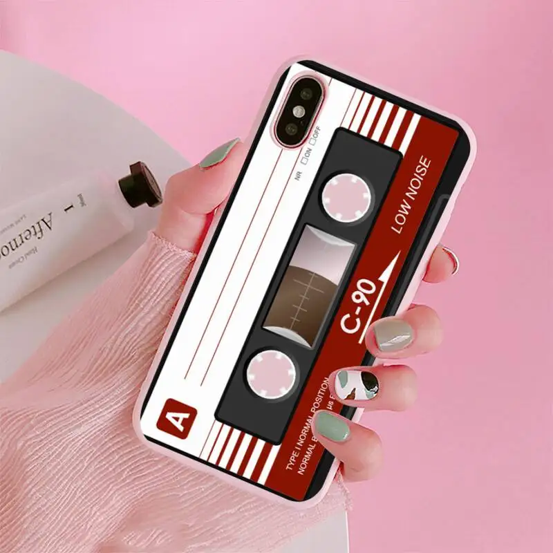 

Retro Side Old Style Tape Cassette Phone Case Candy Color Pink for iPhone 11 pro XS MAX 8 7 6 6S Plus X 5S SE 2020 XR