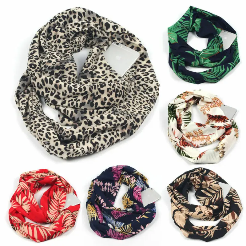 Novelty Warm Scarves Women Winter Convertible Infinity Scarf With Pocket Zipper Ladies Fashion Circle Shawl 180CM | Аксессуары для