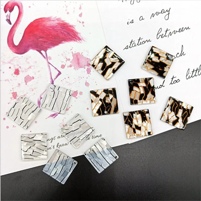 

6pcs/lot Square Tag Acetic Acid Acrylic Charms Connector for Earring Pendant Earring Accessories diy Handmade jewelry making