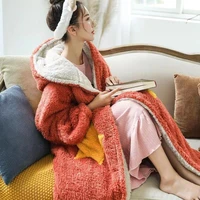 women thickened nightgown autumn winter korean sweet cute robe hooded nightdress long loose home wear coral fleece sleep tops