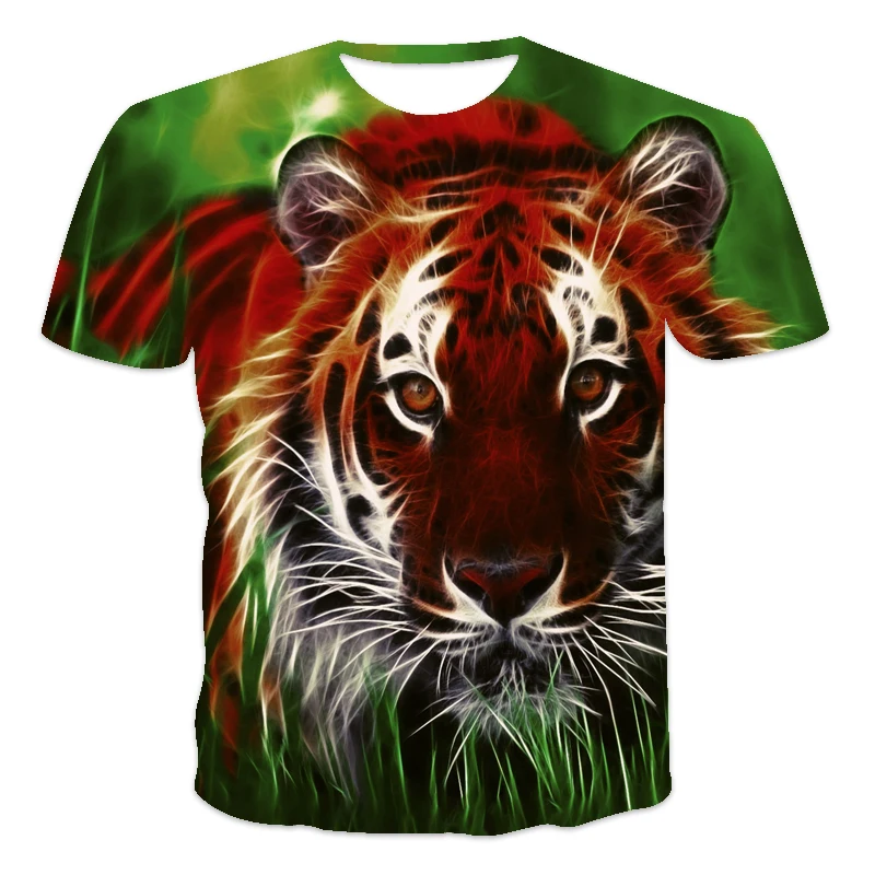 

Men's 3D Printing O-neck T-shirt Lightweight Breathable Ferocious Beast Lion Tiger Summer New Plus Size