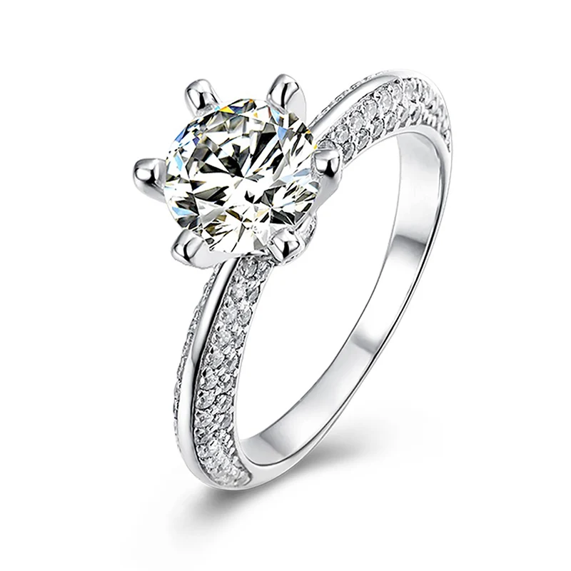 

Straight arm half-walled diamond ring with silver and platinum plated Moissanite rings for women 1 carat 210305-17