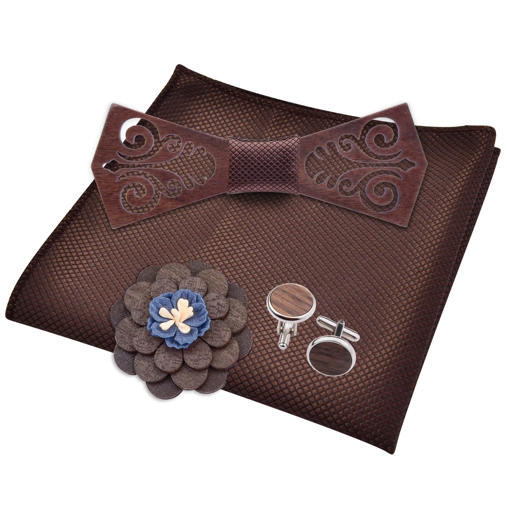 Новый набор из галстука и деревянного галстука-бабочки для мужчин Шелковый