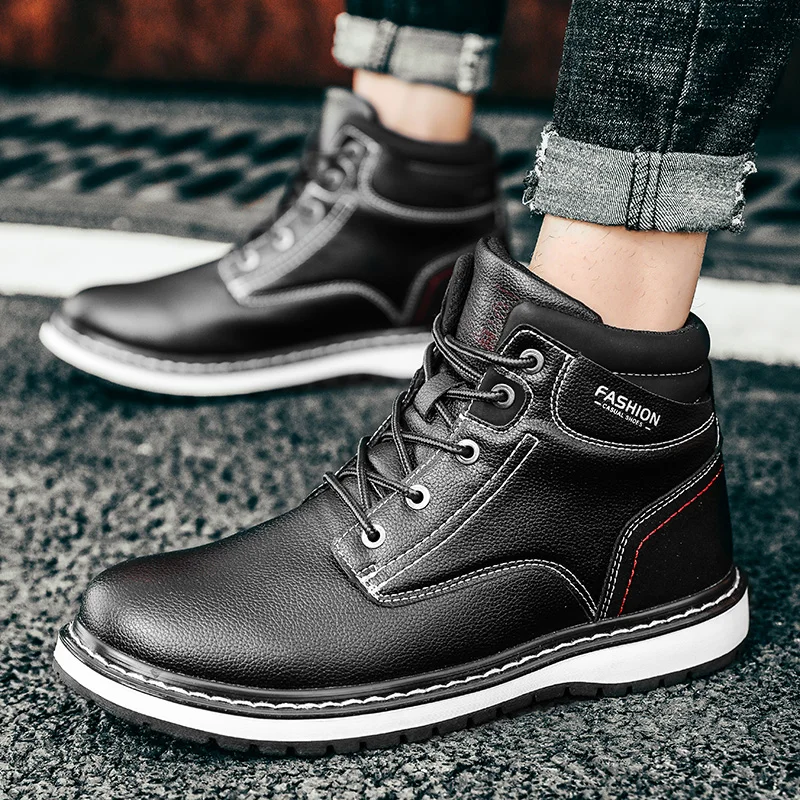 

Красивые Зимние мужские модные ботинки, теплая меховая зимняя обувь, высокие Повседневные Удобные водонепроницаемые Нескользящие уличные ...