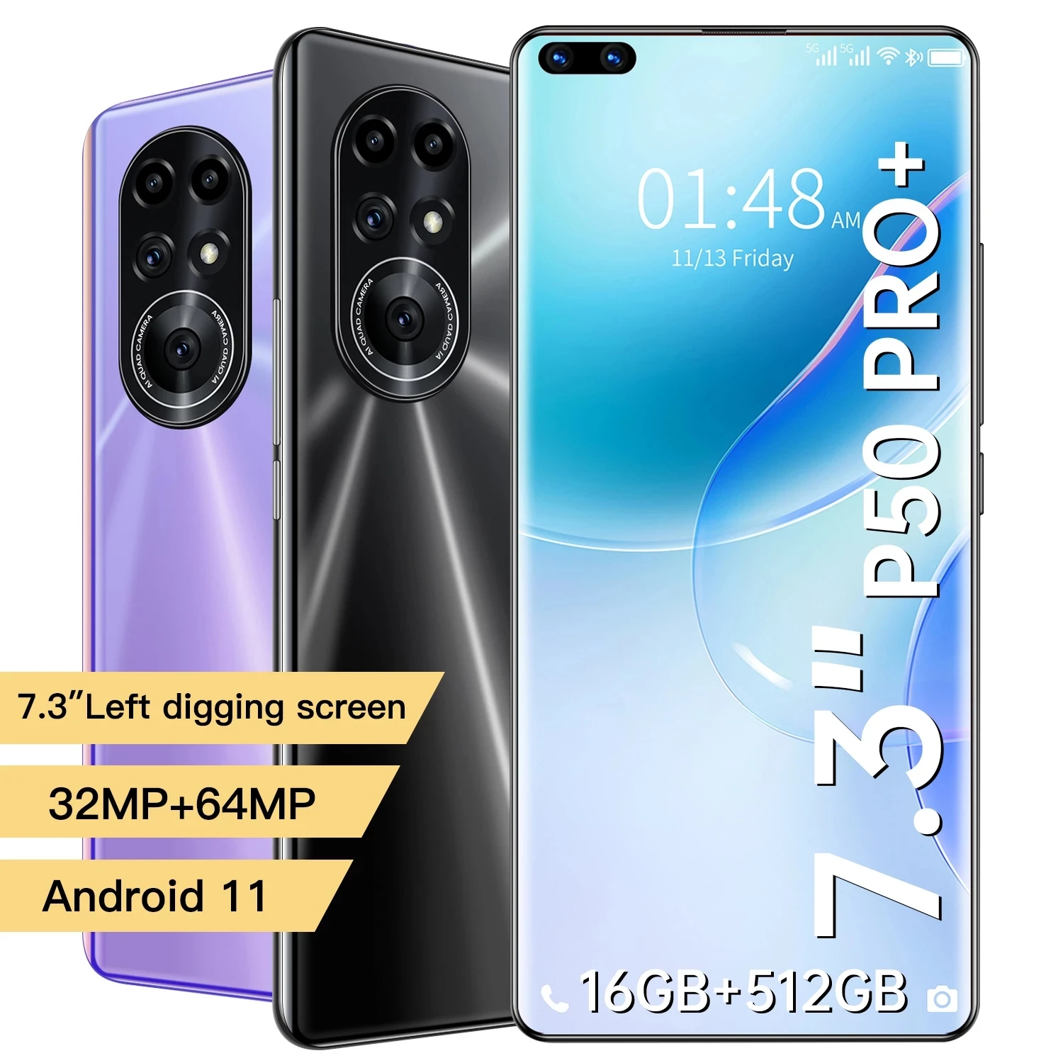 

Hot Sale P50 Pro + 7.3 Inch Global Version Smartphone 6800mAh 16 + 512GB Face ID Dual SIM Android Phone 4G 5G Unlocked Smartphon