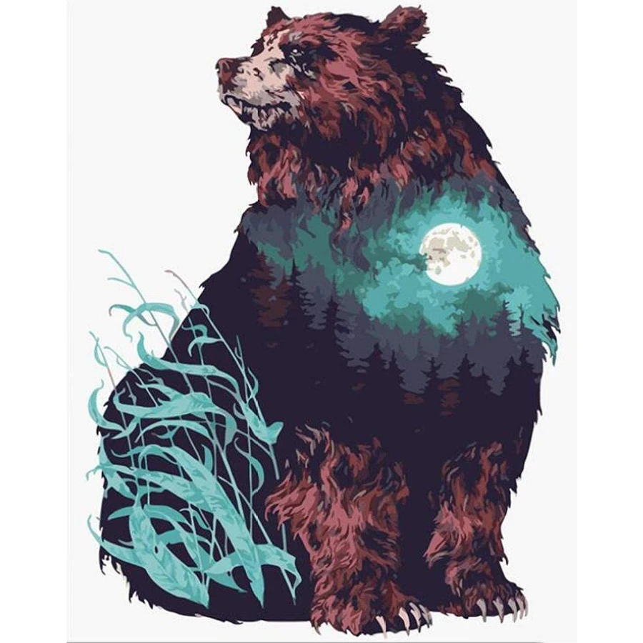 

FSBCGT Animal Bear DIY Painting By Numbers Adults For Drawing On Canvas Oil Pictures By Numbers Wall Art Number Decor