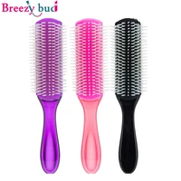 9 rows hair scalp massage comb clear handle hairbrush silicone bristle hairdressing styling tools salon curly detangle hair comb
