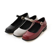 agodor block heel pumps women shoes mary jane low heels patent leather ladies shoes grey black