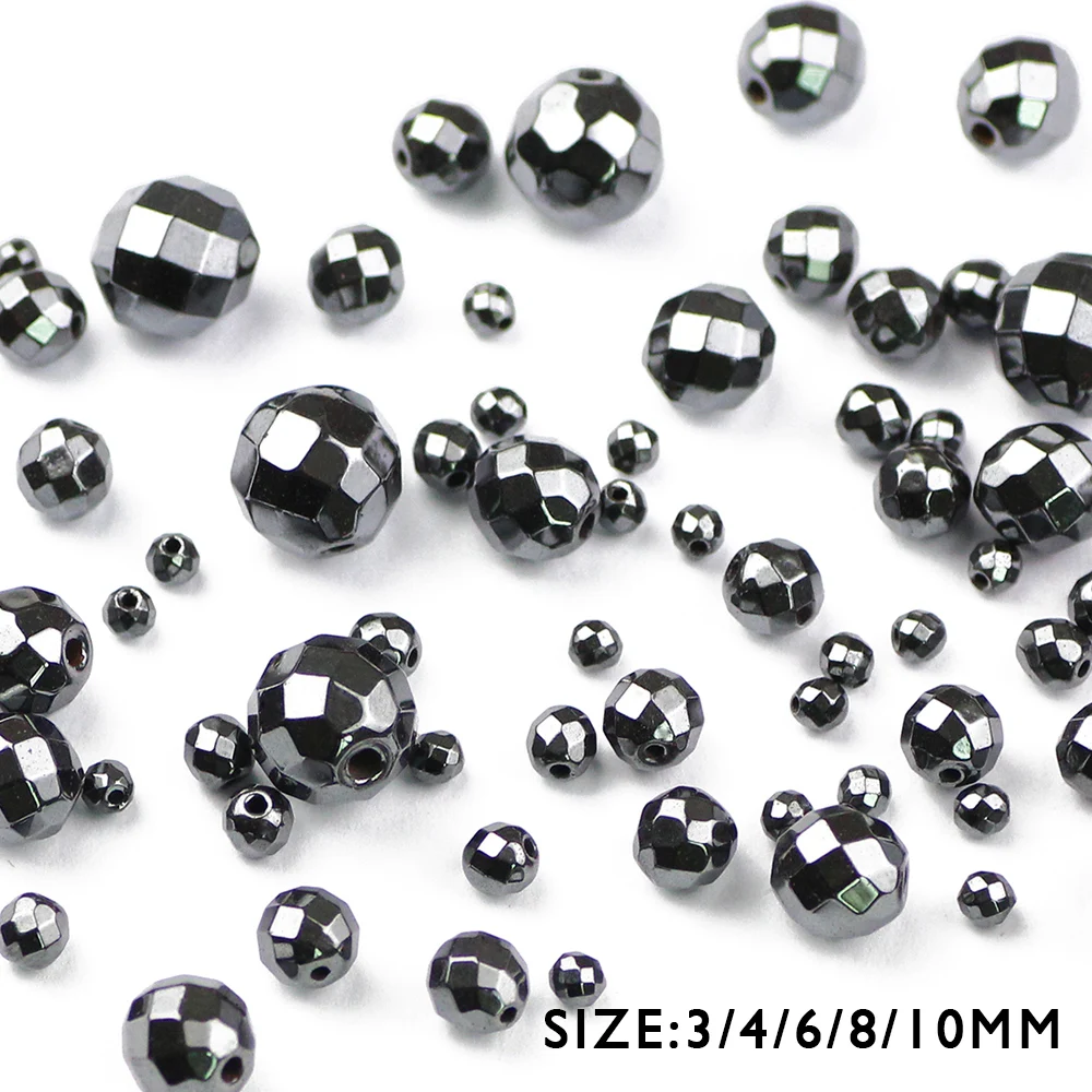 Бусины из черного гематита HGKLBB Круглые граненые бусины россыпью для
