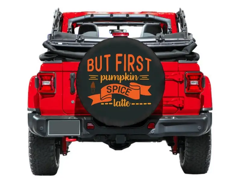 

Spare Tire Cover, But First Pumpkin Spice Latte, Jeep Tire Cover, Car accessories, Road Trip Accessories, Jeep Accessories