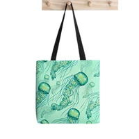 shopper watercolor jellyfish pattern printed tote bag women harajuku shopper handbag girl shoulder shopping bag lady canvas bag