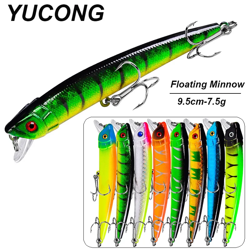 

YUCONG 8PCS Noisy Minnow Baits 9.5cm-7.5g Floating Fishing Lures Long Casting Wobblers Topwater Hard Swimbaits Bass Isca Pesca