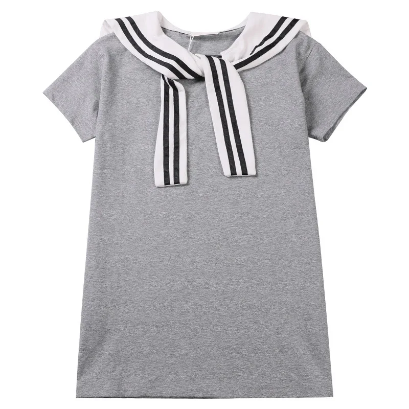 

Girl Dress 10 years Short Sleeve Tie Cotton Gray Child Dress