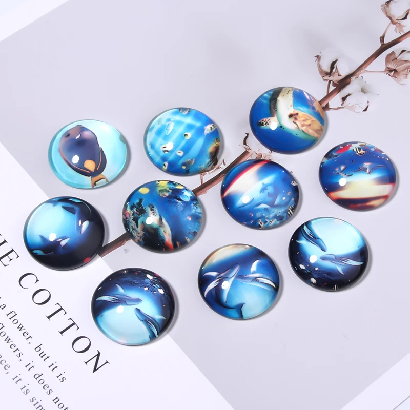 

20pcs Cute dolphin Friends Marine life mixed 10/12/14/20/25mm Round photo glass cabochon demo flat back Making findings