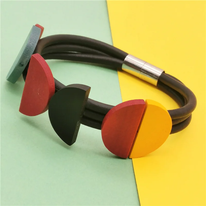 

Marliwoo New Multicolor Wood Jewelry Charm Bangles For Women Boho Bracelet Wooden Accessories Black Chain Party Gift Female