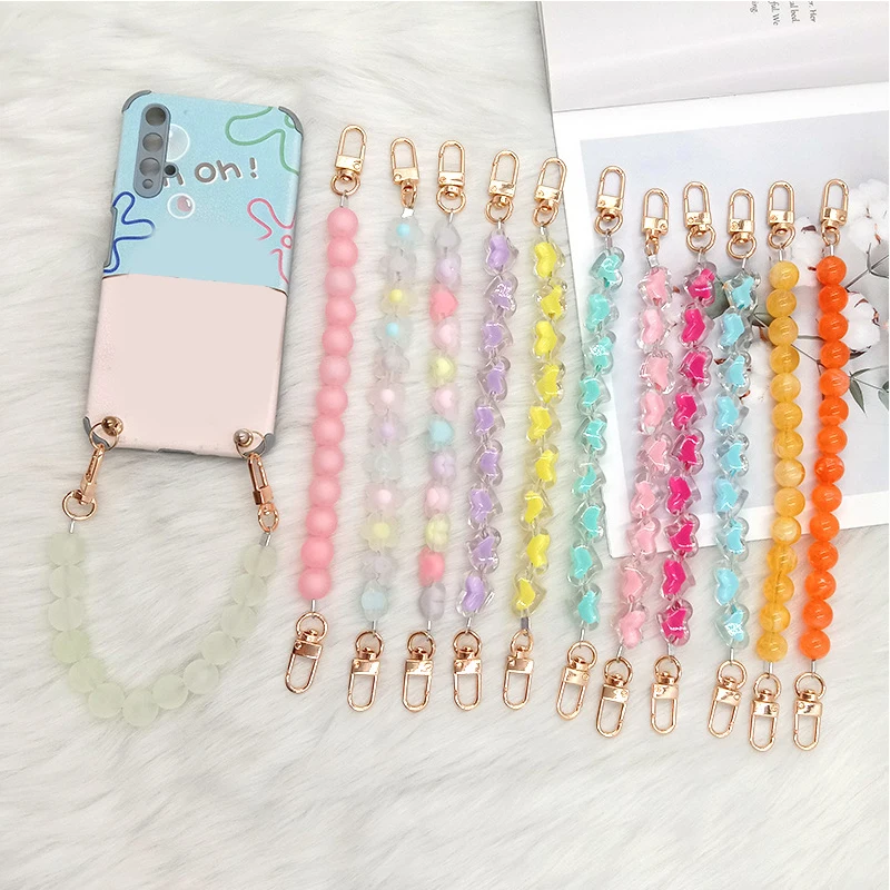 

Acrylic love heart chain for Phone Bag accessories candy color extension chain fashion mobile phone chain Acrylic Bag Chain 2021