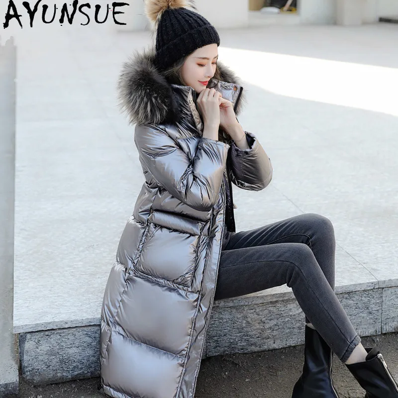 

AYUNSUE Real Raccoon Fur Collar Women's Down Jacket White Duck Down Women Coats Fashion Slim Female Winter Parkas Casaco Zjt284