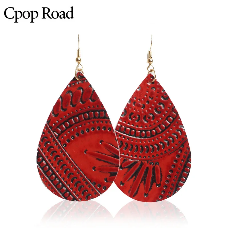 Cpop красные каплевидные серьги из натуральной кожи для женщин модные Эффектные в