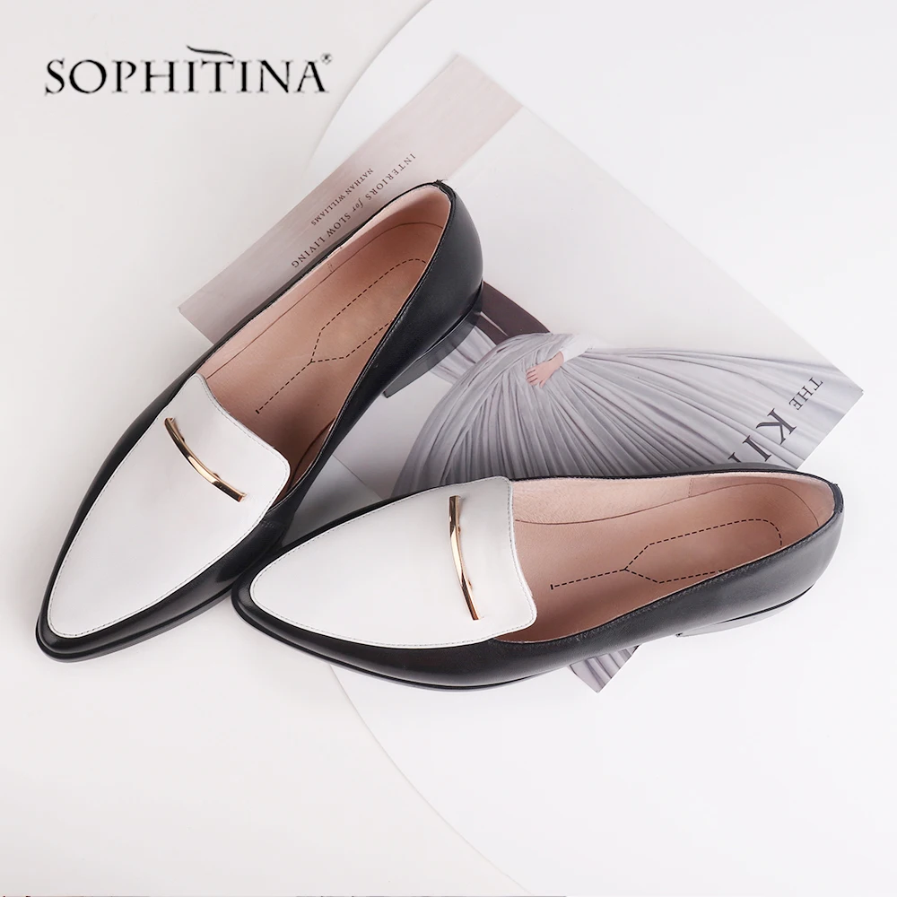 Туфли SOPHITINA женские из натуральной кожи лоферы заостренный носок низкий каблук