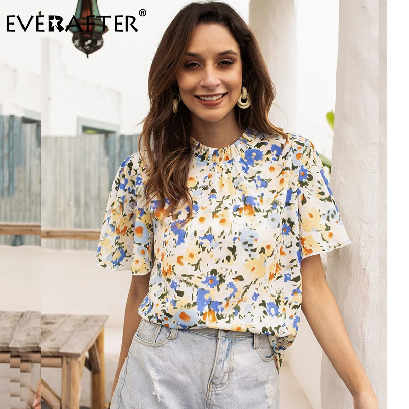 Женская блузка с принтом EVERAFTER разноцветная Свободная рубашка