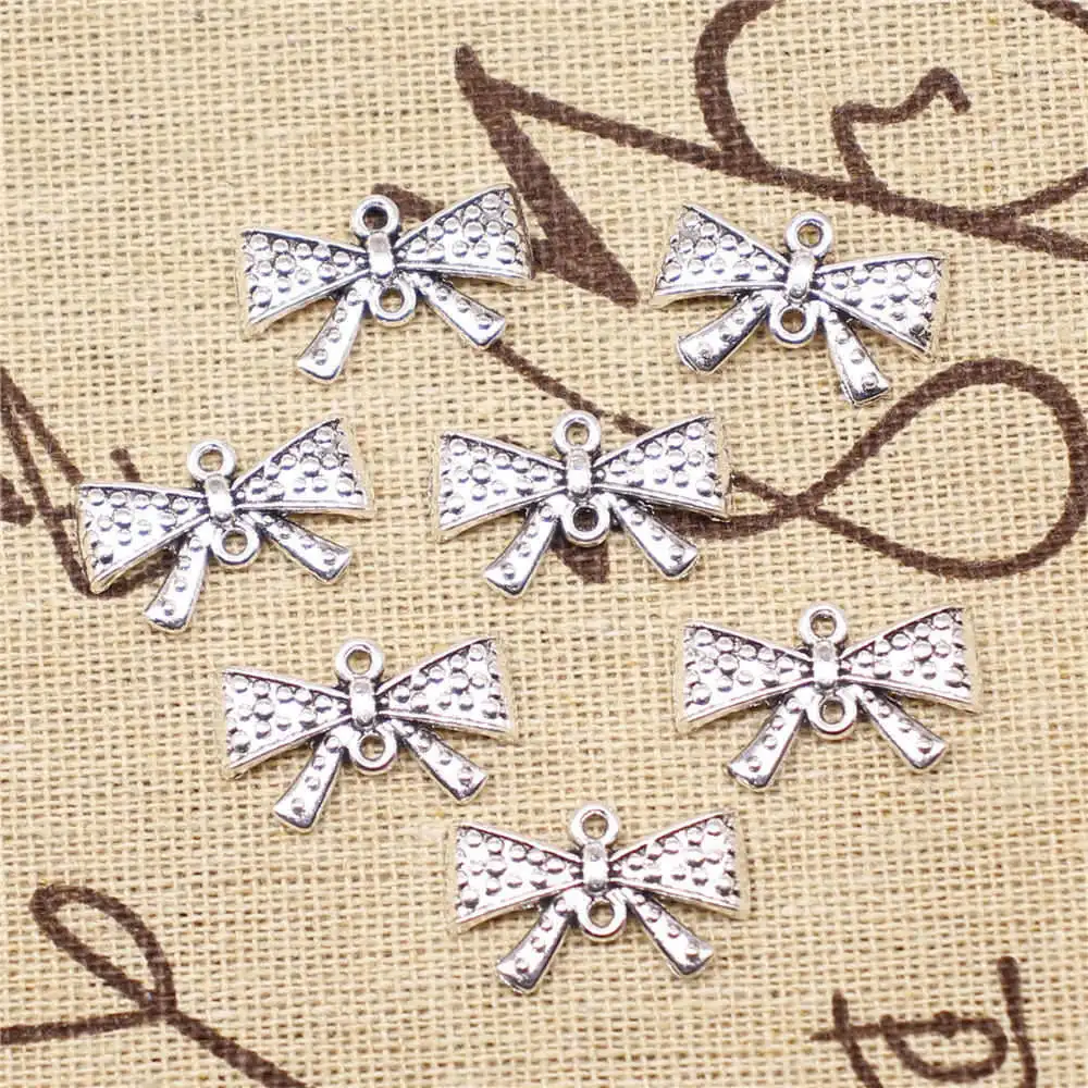 

10Pcs Earrings Charms Bowknot Connector Antique Silver Color 20X12mm