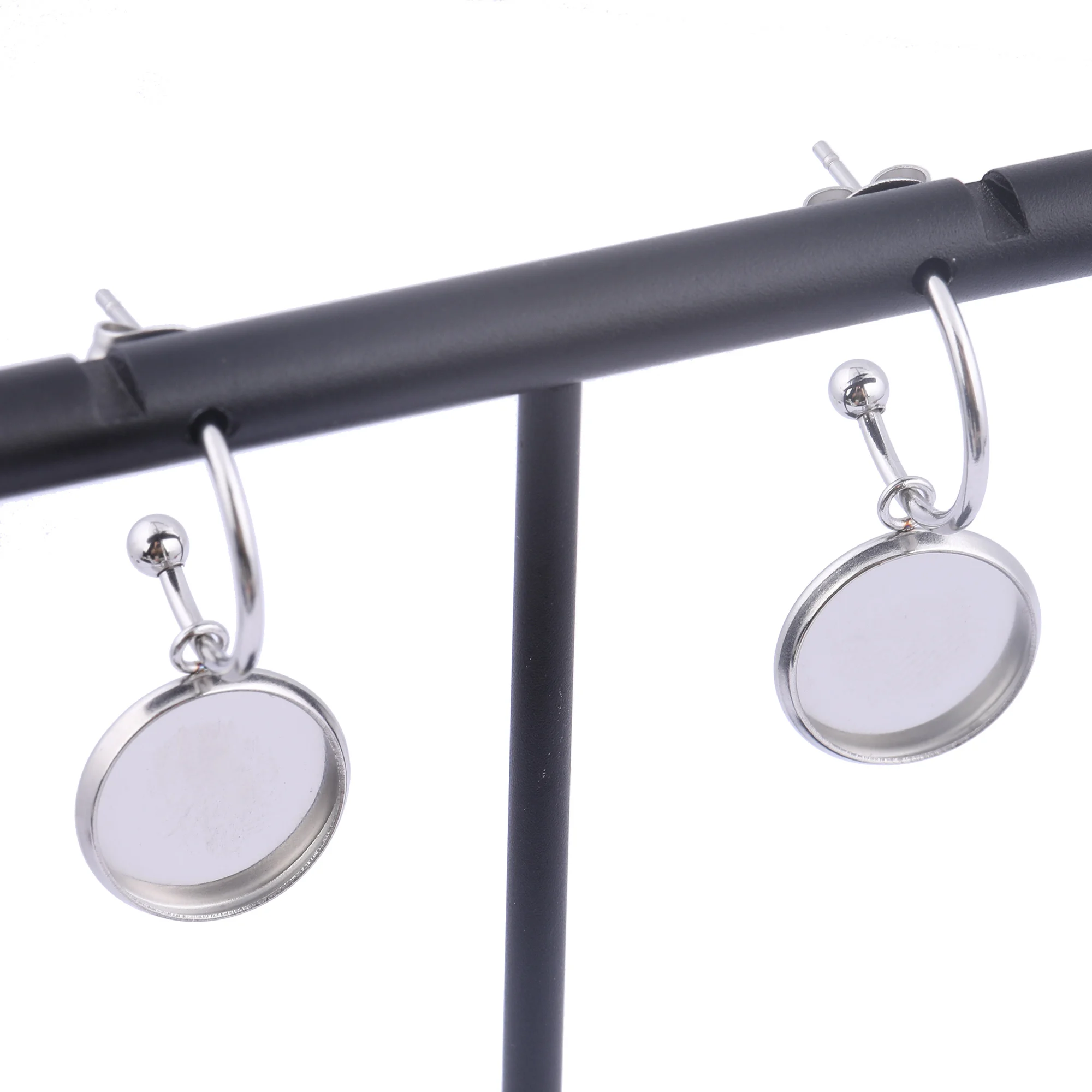 

10pcs Stainless Steel Earring Hoop Dangle Base Blanks 12mm Cabochon Setting Bezels Diy Findings For Jewelry Making