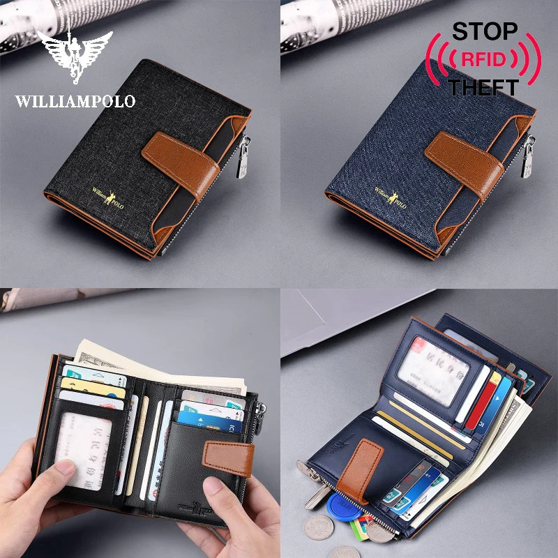 Wallet Men Short RFID Canvas Small Fashion Purse Hasp Exquisite Zipper Coin Packet Large Capacity Luxury Brand
