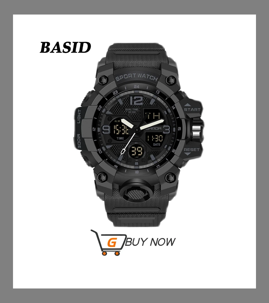 BASID One Piece Men's Sports Watch Waterproof Top Brand Luxury Wristwatches Gifts G Style Digital Clocks Shock Gentleman Fashion