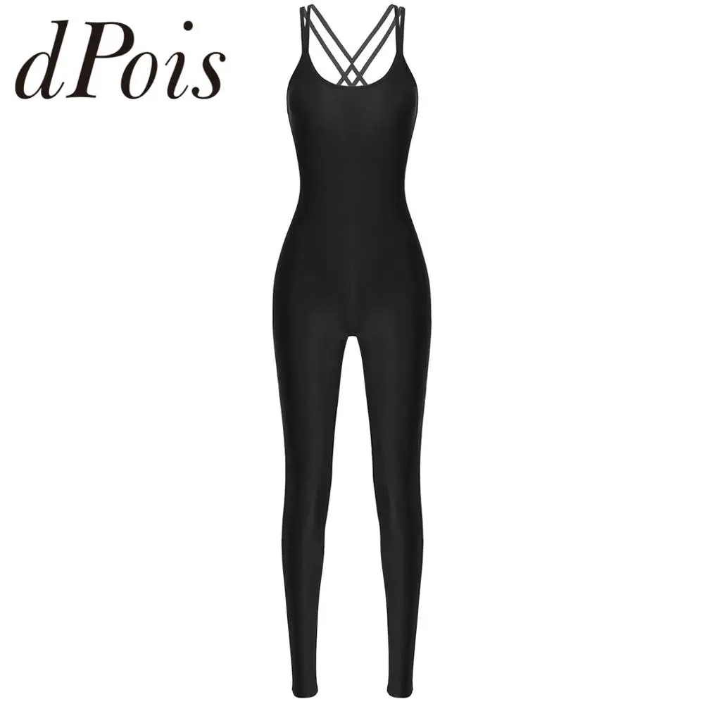 Женский цельный комбинезон без рукавов на тонких бретельках эластичный для йоги