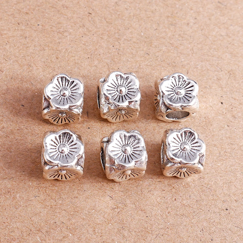 

15pcs Vintage Silver Color Flower Charms Beads for Jewelry Making Big Hole Loose Spacer Beads for DIY Handmade Bracelets Crafts