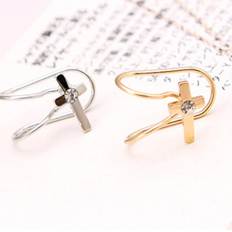 Нержавеющая Сталь C Форма крест клип уха золотые серебряные серьги клипсы для